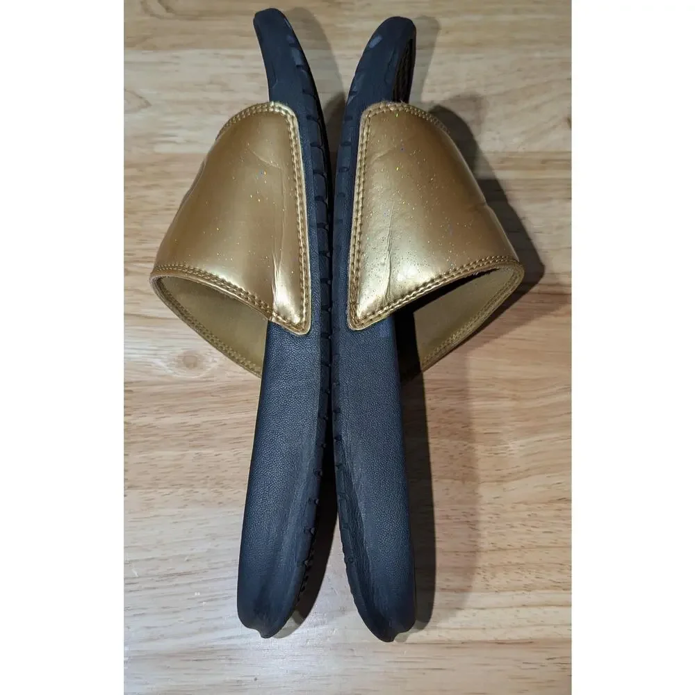 Nike Benassi JDI Slide Sandals Womens 8 Gold Glitter Logo Comfort Slip On